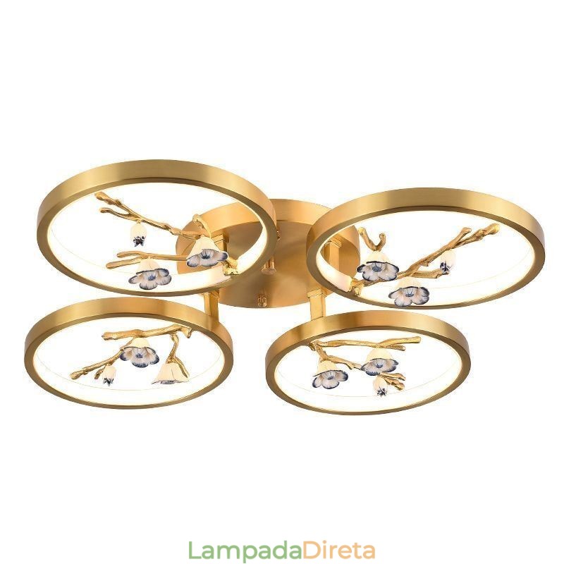 Luminária de teto em formato de flor de ameixa com galho de cobre embutido