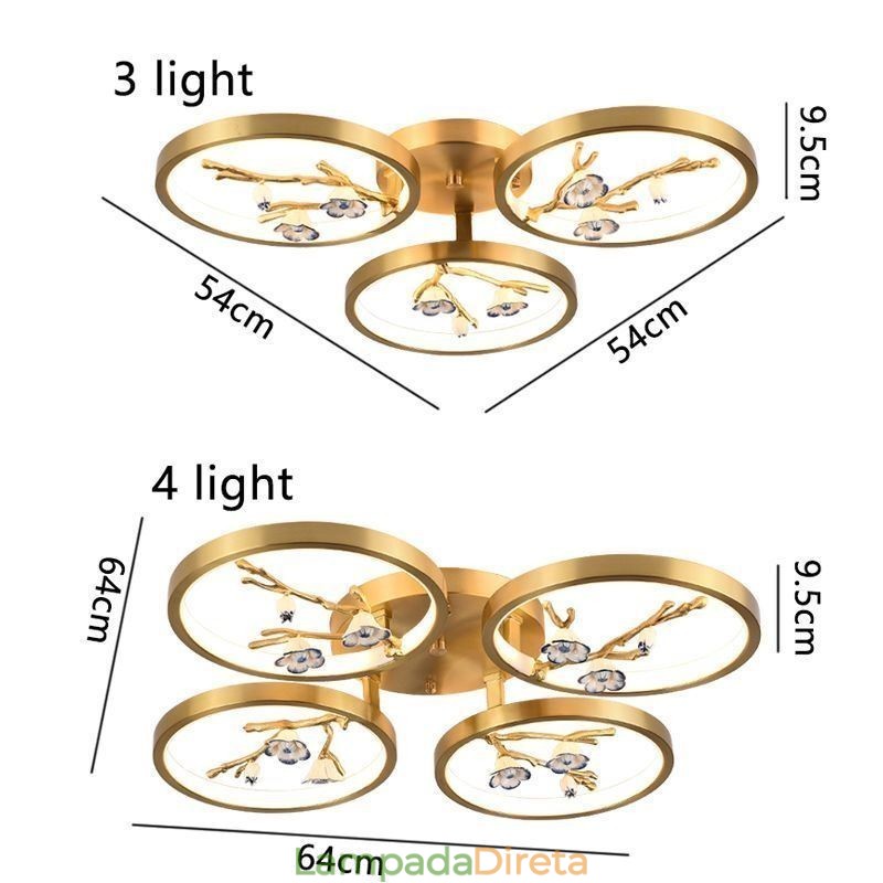 Luminária de teto em formato de flor de ameixa com galho de cobre embutido