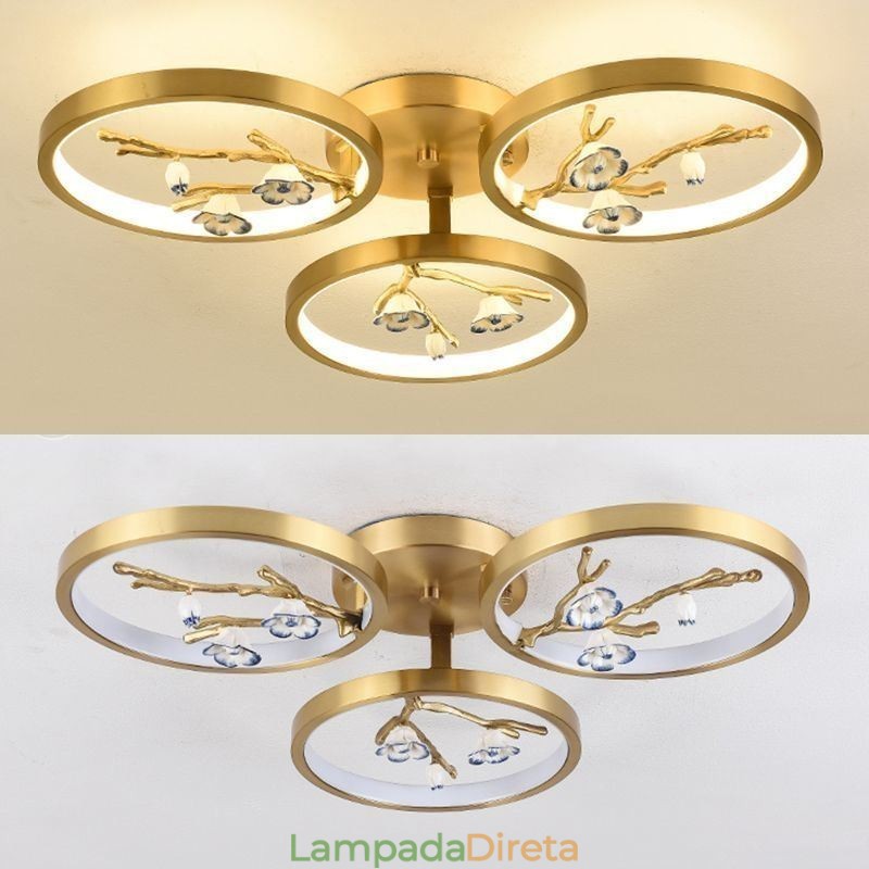 Luminária de teto em formato de flor de ameixa com galho de cobre embutido