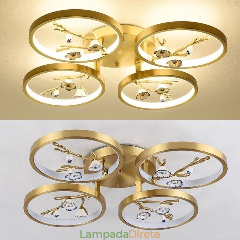 Luminária de teto em formato de flor de ameixa com galho de cobre embutido