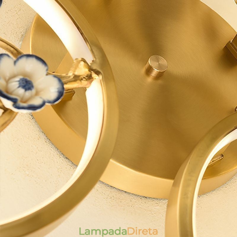 Luminária de teto em formato de flor de ameixa com galho de cobre embutido