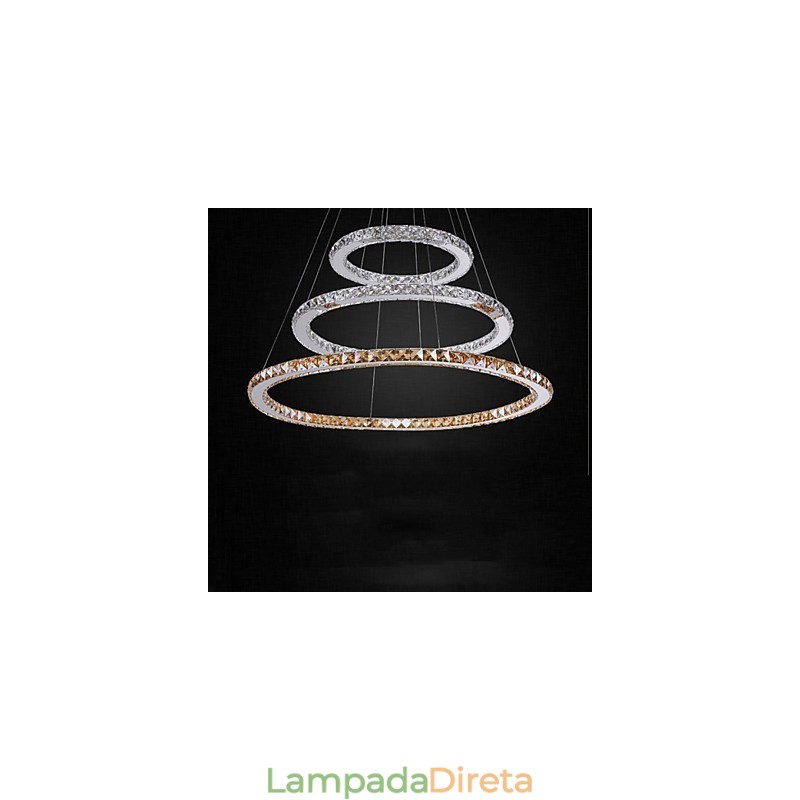 Luminárias pendentes âmbar e cristal K9 transparente Lustre de iluminação com 3 anéis