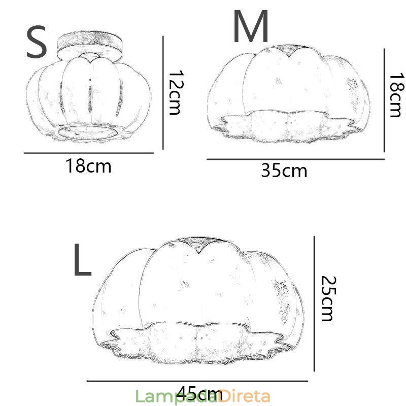 Luminárias de teto japonesas retrô de montagem embutida em formato de abóbora de cabeça única
