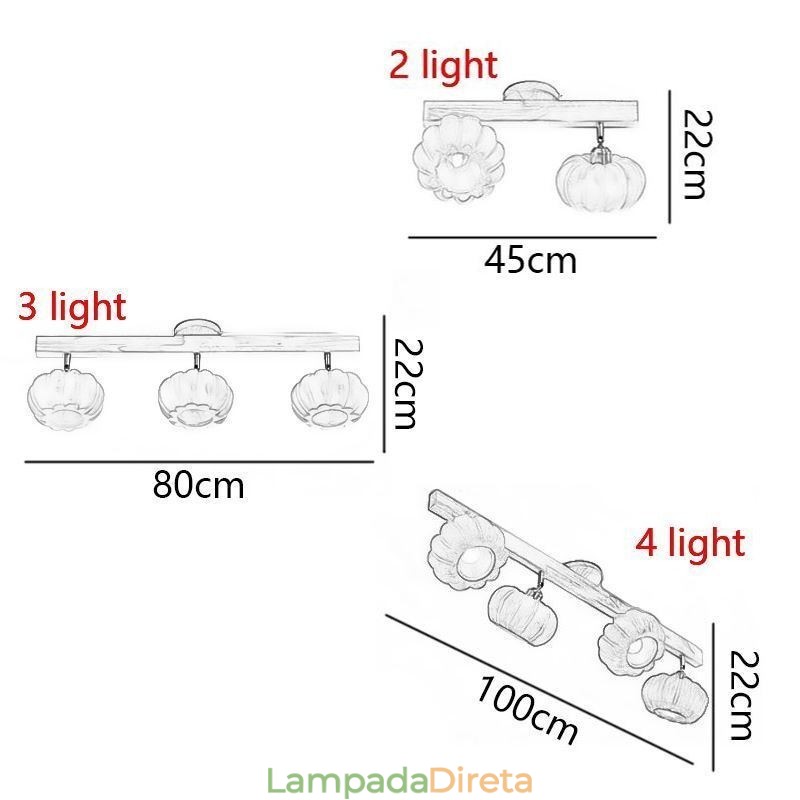 Luminária de teto japonesa retrô de montagem embutida de abóbora pequena dupla