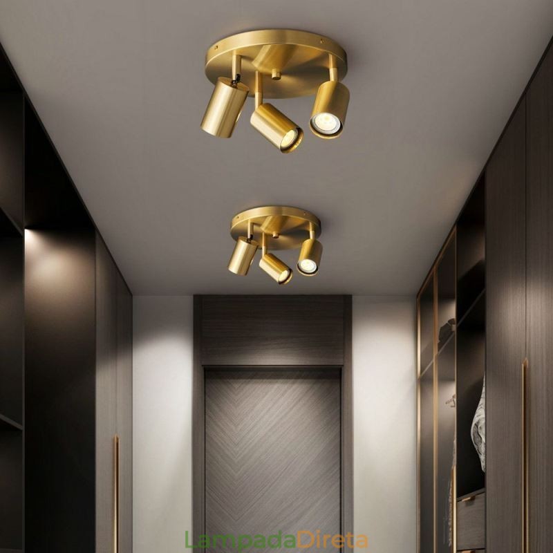 Moderno Flush Mount Dourado Preto Flush Mount com 3 Luzes Copper Art Home Lighting