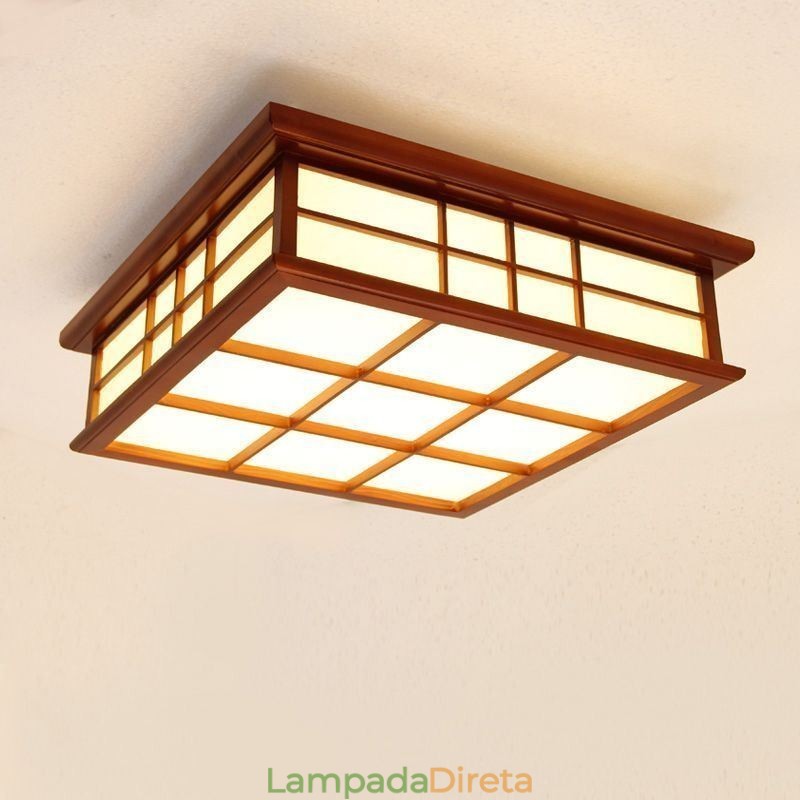 Luminária de teto estilo retrô de madeira embutida