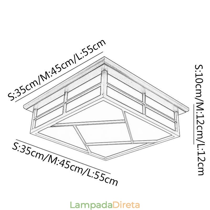 Luminária de teto estilo retrô quadrada embutida