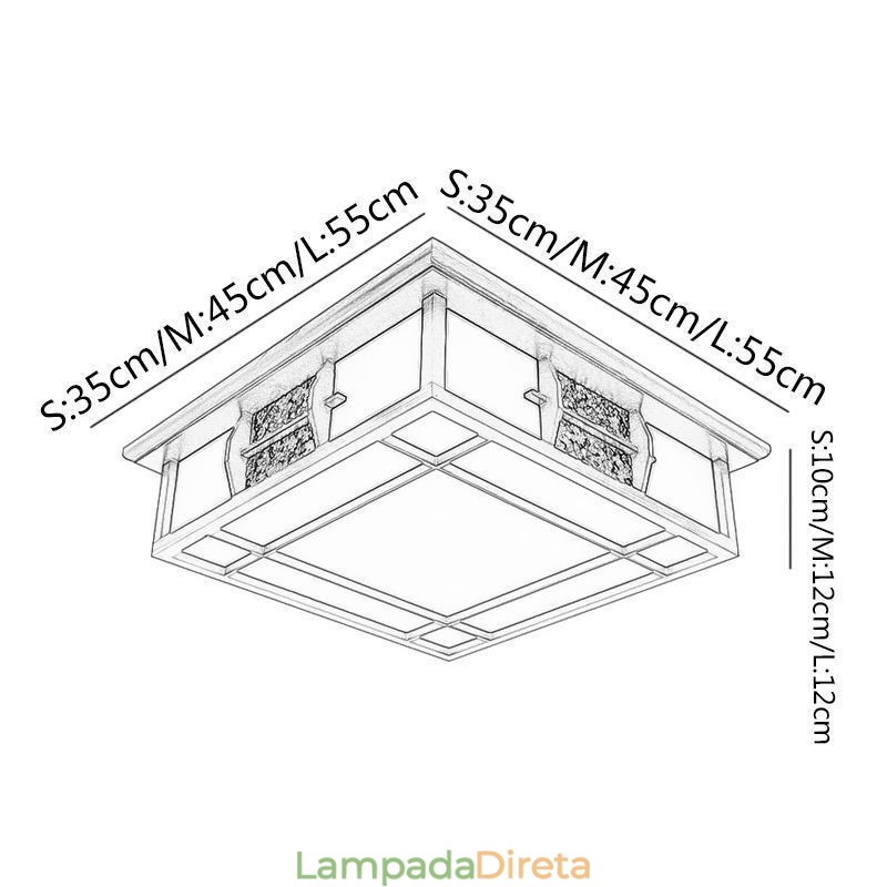 Luminária de teto quadrada embutida de madeira retrô