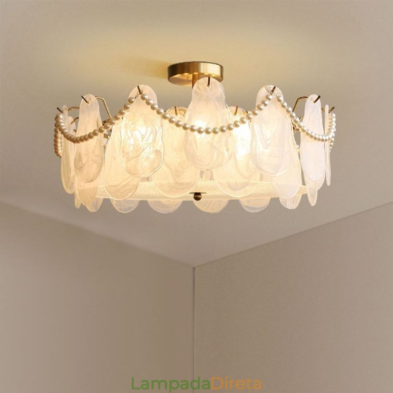 Luminária de teto de ferro europeia elegante luminária de teto de vidro