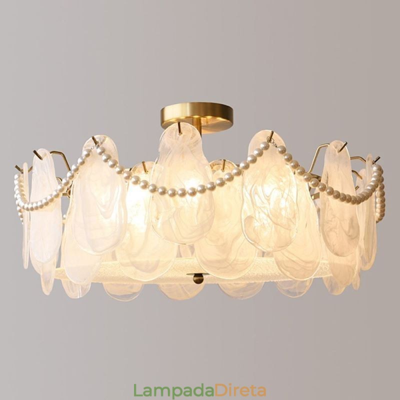 Luminária de teto de ferro europeia elegante luminária de teto de vidro