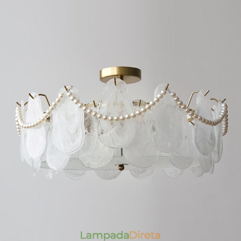 Luminária de teto de ferro europeia elegante luminária de teto de vidro