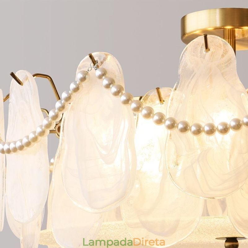 Luminária de teto de ferro europeia elegante luminária de teto de vidro