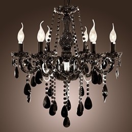 Lustre Cristal Preto Moderno 6 Luzes