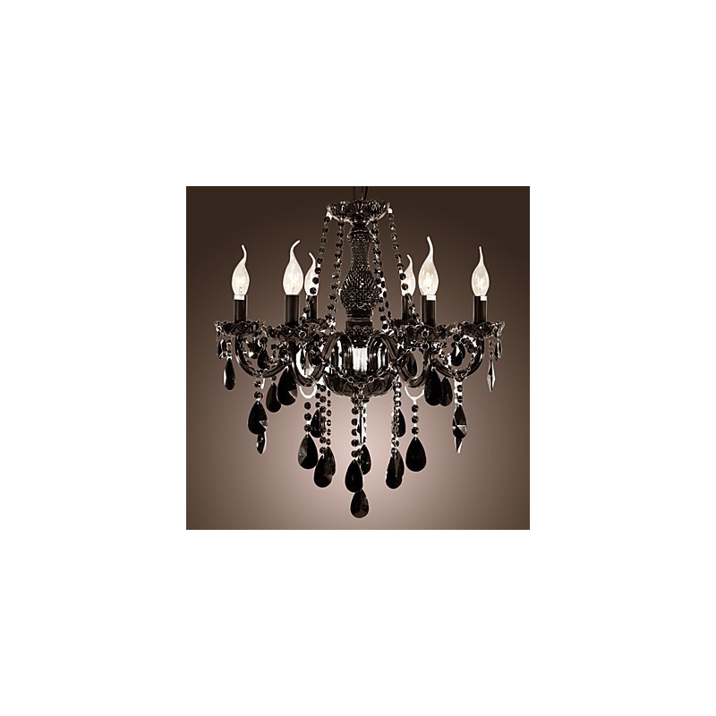 Lustre Cristal Preto Moderno 6 Luzes