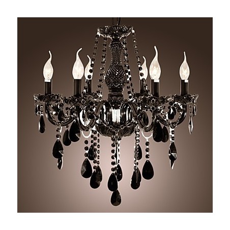 Lustre Cristal Preto Moderno 6 Luzes Lustre Cristal Preto Moderno 6 Luzes