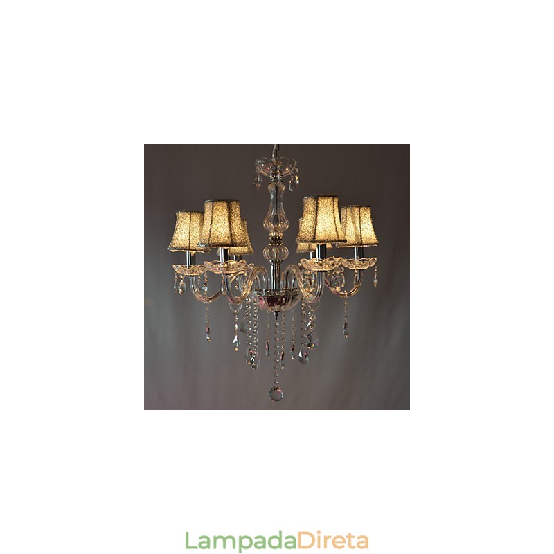 Lustre moderno de luxo com 6 luzes em decoração de cristal