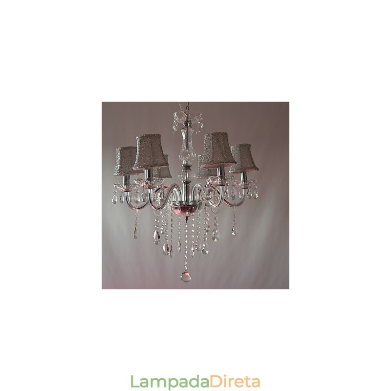 Lustre moderno de luxo com 6 luzes em decoração de cristal