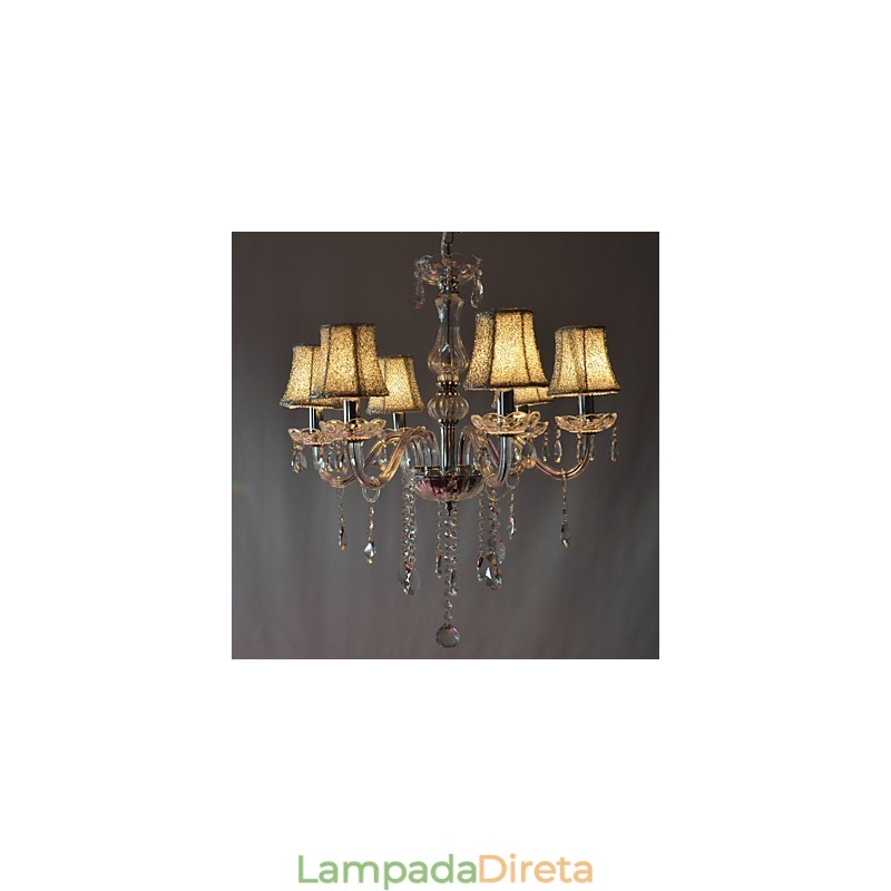 Lustre moderno de luxo com 6 luzes em decoração de cristal