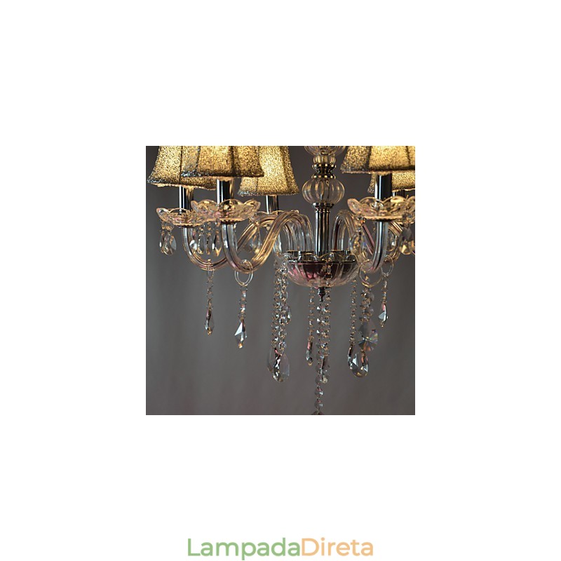 Lustre moderno de luxo com 6 luzes em decoração de cristal