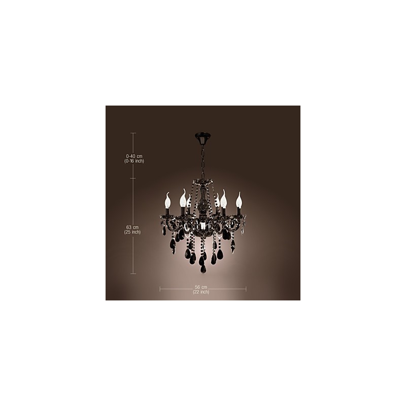 Lustre Cristal Preto Moderno 6 Luzes
