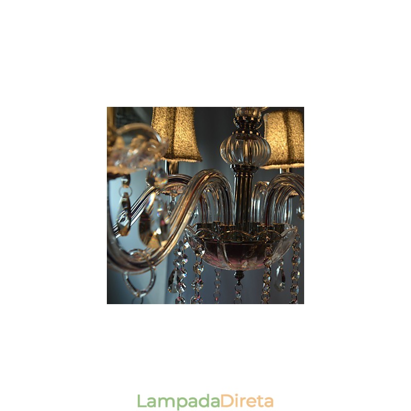 Lustre moderno de luxo com 6 luzes em decoração de cristal