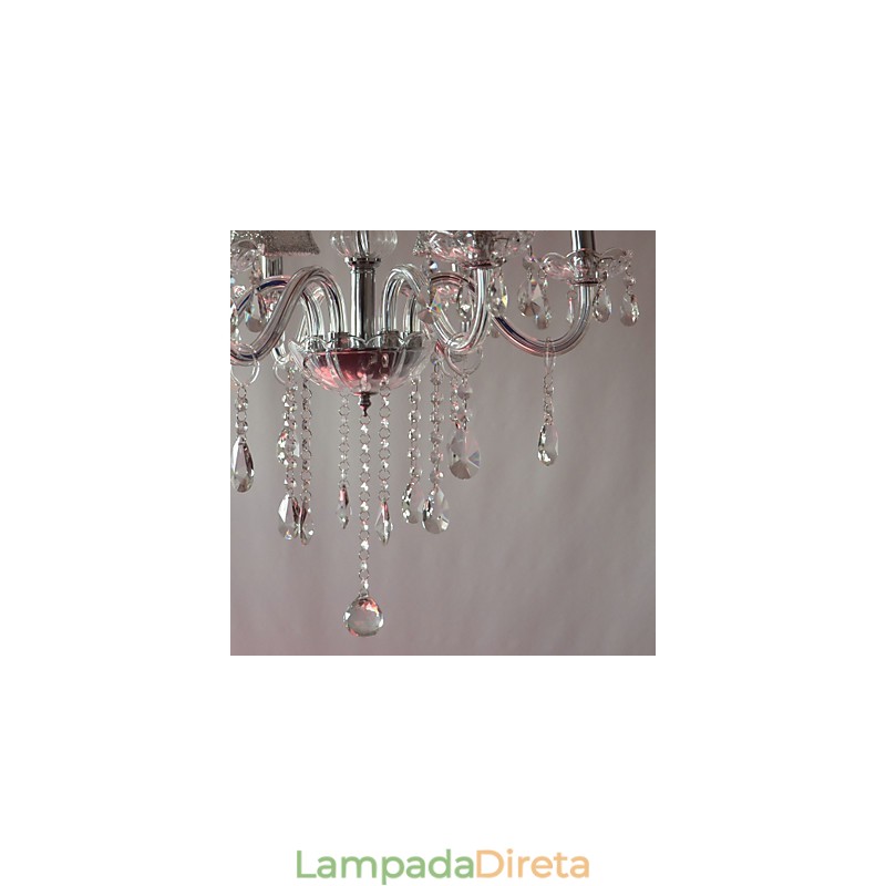 Lustre moderno de luxo com 6 luzes em decoração de cristal