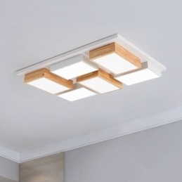 Luminária de teto moderna em acrílico, luminária de teto geométrica de madeira