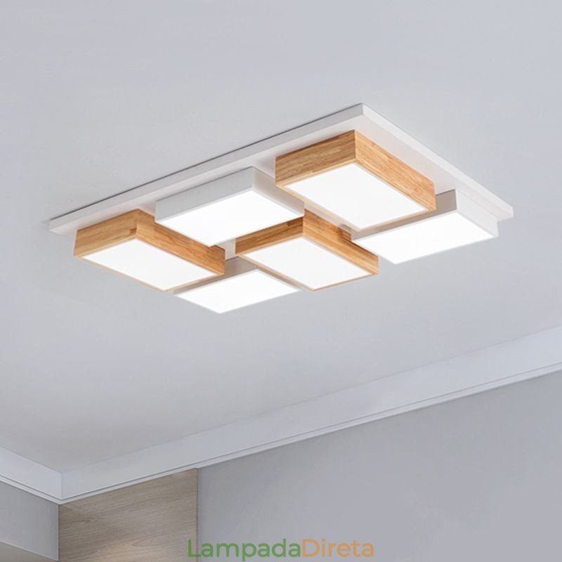 Luminária de teto moderna em acrílico, luminária de teto geométrica de madeira