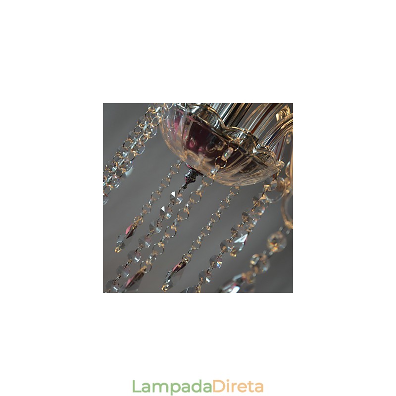 Lustre moderno de luxo com 6 luzes em decoração de cristal