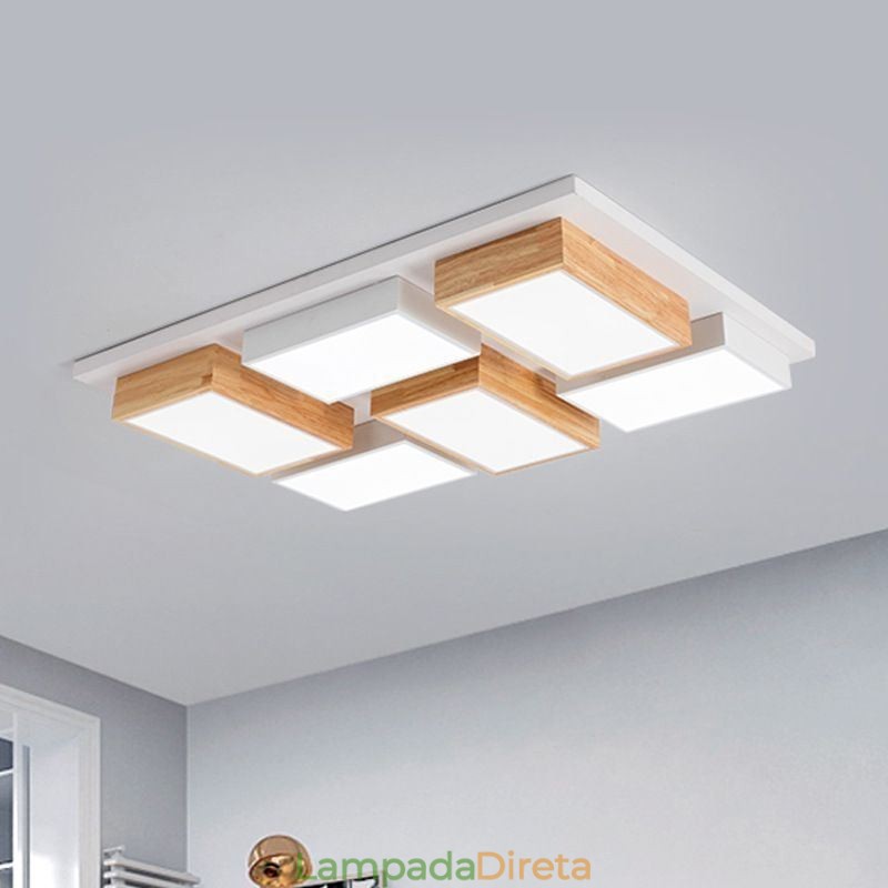 Luminária de teto moderna em acrílico, luminária de teto geométrica de madeira