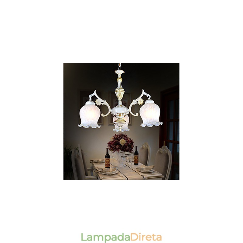 Lustre Três Luzes Branco Europeu Retro Clássico