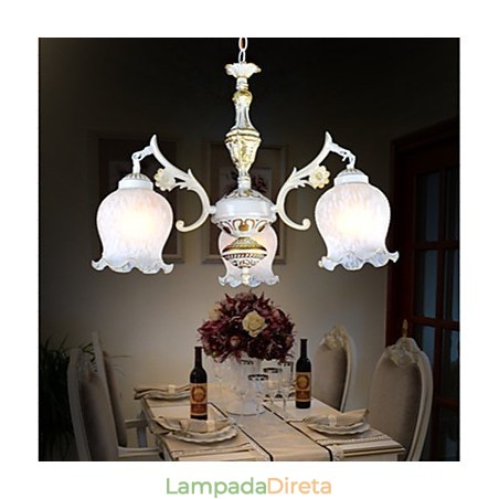 Lustre Três Luzes Branco Europeu Retro Clássico Lustre Três Luzes Branco Europeu Retro Clássico