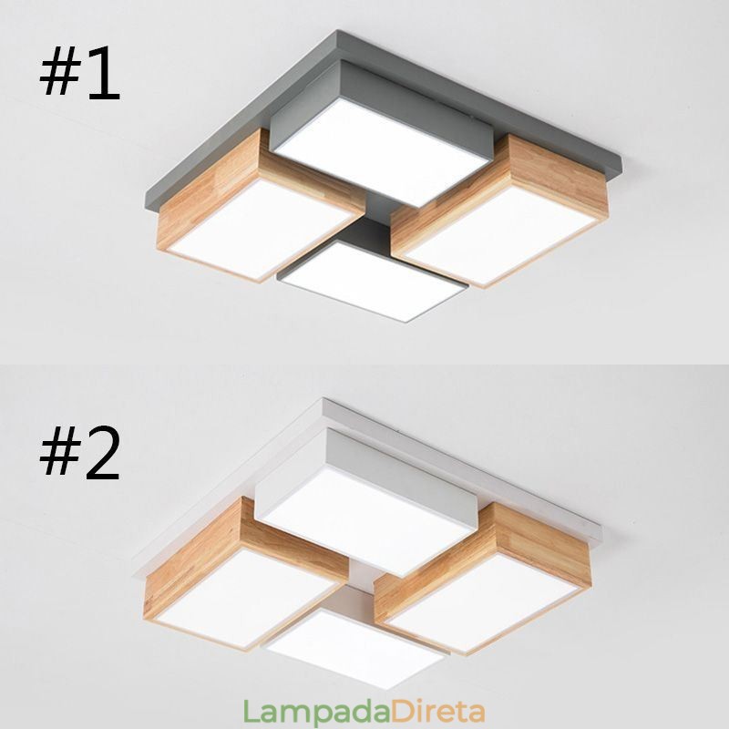 Luminária de teto moderna geométrica de madeira