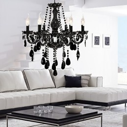 Lustre Cristal Preto Moderno 6 Luzes
