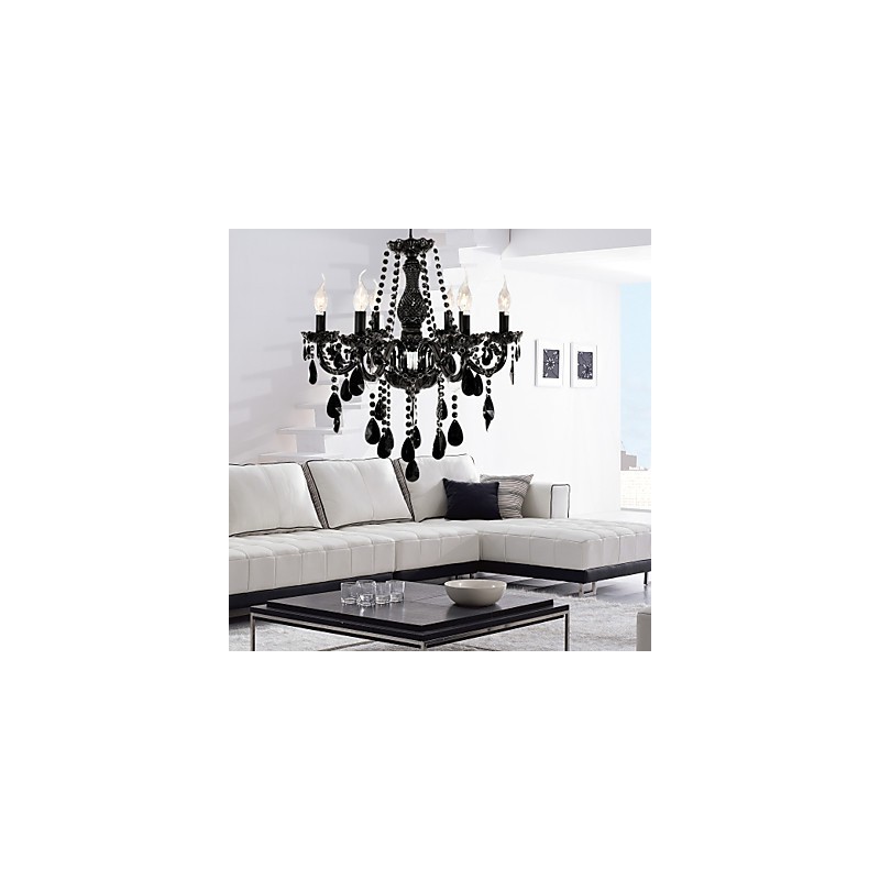 Lustre Cristal Preto Moderno 6 Luzes