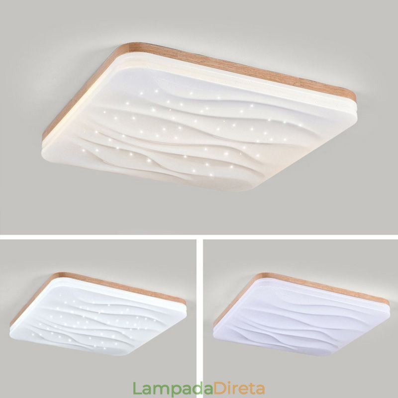 Luminária de teto japonesa acrílica quadrada ondulada
