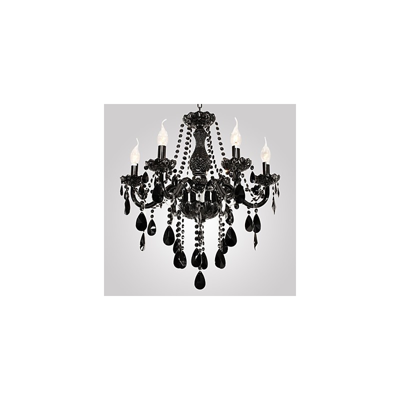Lustre Cristal Preto Moderno 6 Luzes