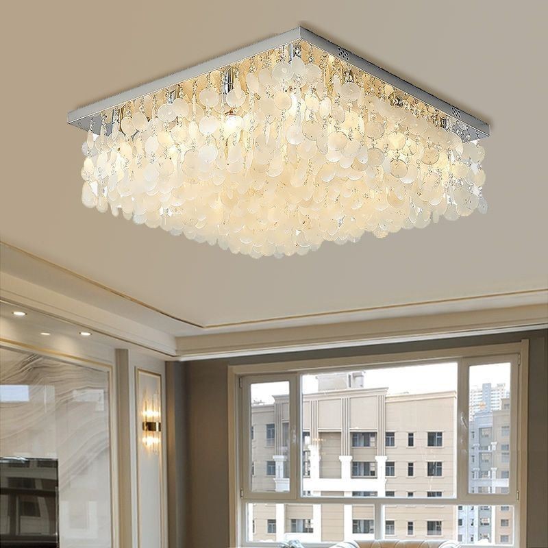 Lustre de teto moderno com concha branca e montagem embutida
