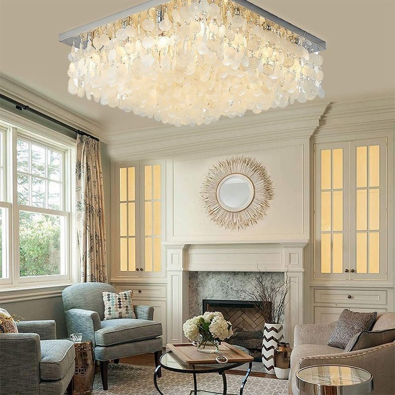 Lustre de teto moderno com concha branca e montagem embutida