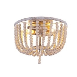 Luminária embutida de teto com contas de madeira de fazenda, 3 luminárias
