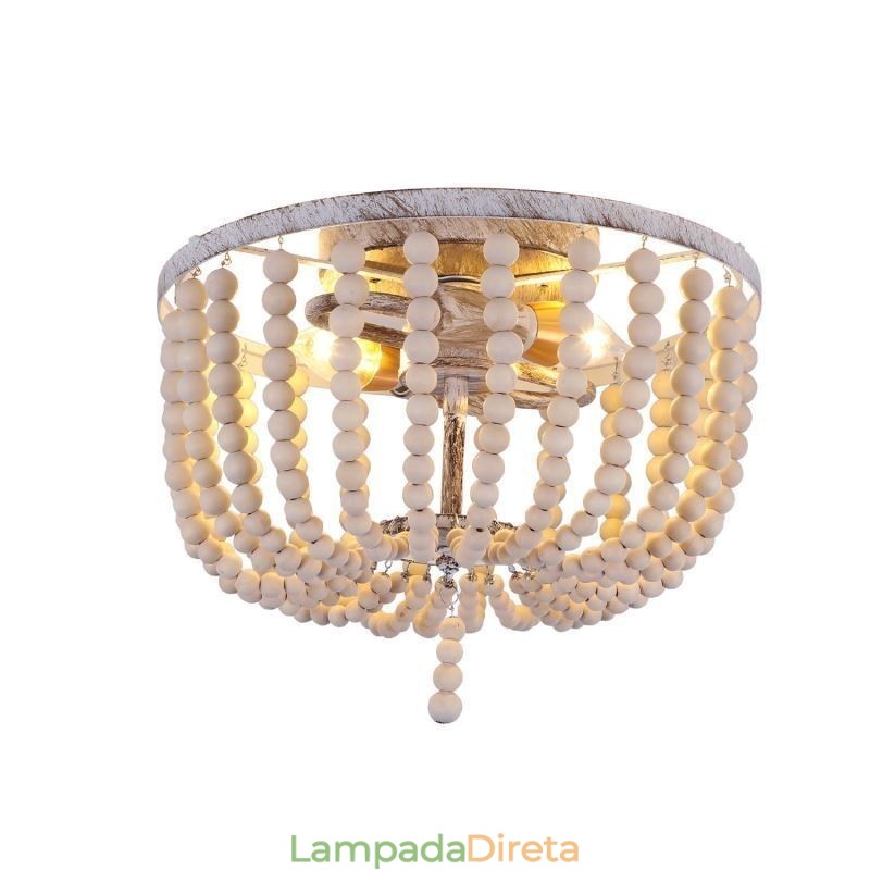 Luminária embutida de teto com contas de madeira de fazenda, 3 luminárias
