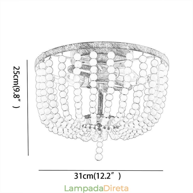 Luminária embutida de teto com contas de madeira de fazenda, 3 luminárias