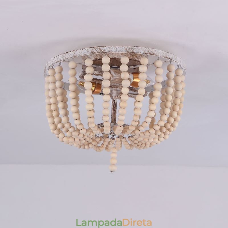 Luminária embutida de teto com contas de madeira de fazenda, 3 luminárias