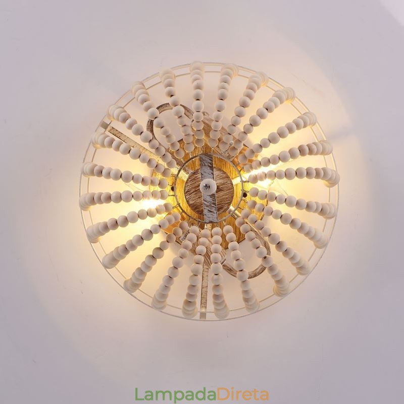 Luminária embutida de teto com contas de madeira de fazenda, 3 luminárias