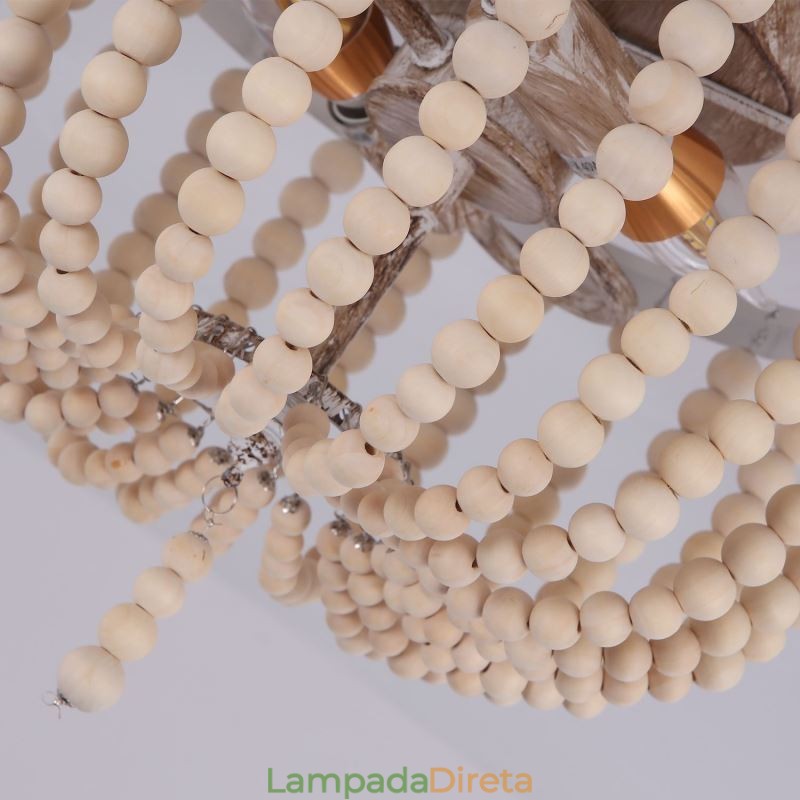 Luminária embutida de teto com contas de madeira de fazenda, 3 luminárias