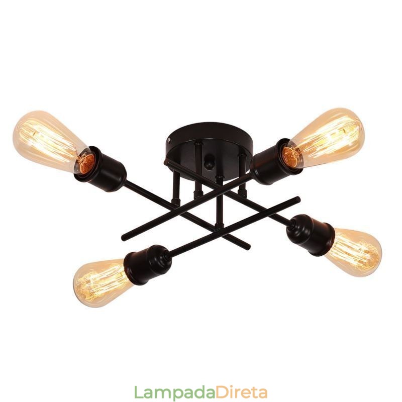 Luminária de teto embutida com 4 soquetes para luz