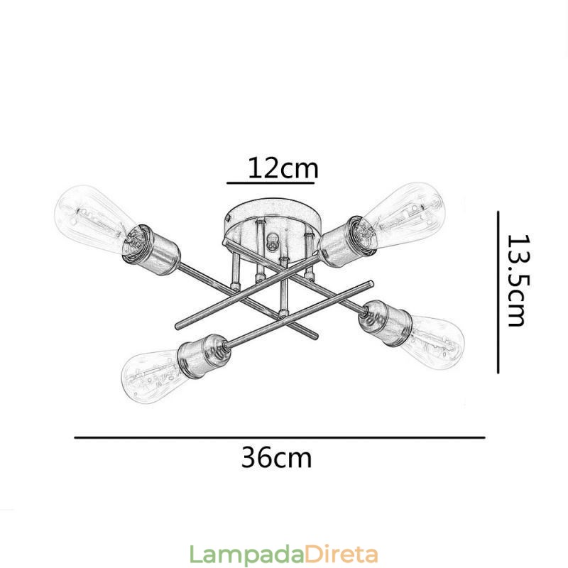Luminária de teto embutida com 4 soquetes para luz