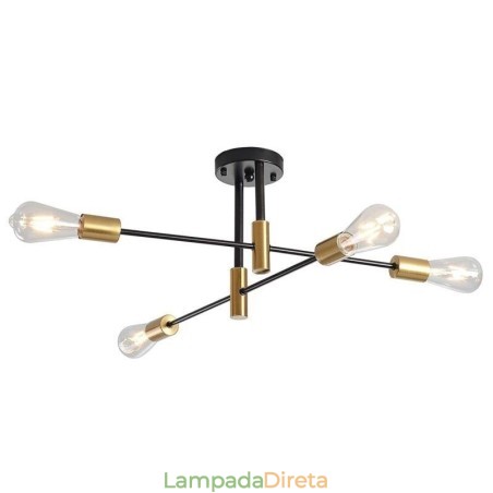 Lustre Sputnik Preto de 4 Luzes, Luminária de Teto Semi Embutida de Meio Século Lustre Sputnik Preto de 4 Luzes, Luminária de Teto Semi Embutida de Meio Século