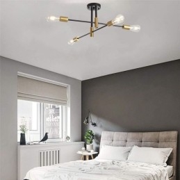 Lustre Sputnik Preto de 4 Luzes, Luminária de Teto Semi Embutida de Meio Século