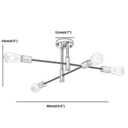 Lustre Sputnik Preto de 4 Luzes, Luminária de Teto Semi Embutida de Meio Século
